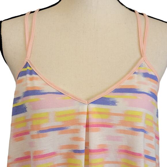 American Eagle Tank Top Womens Sz M‎ Striped Pink Blue Flowy Sheer Strappy Shirt - Picture 2 of 8